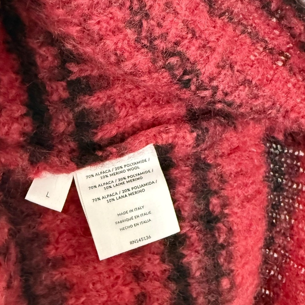 NAADAM Sweater Womens L Red Black Striped Alpaca Merino Wool Puff Sleeve Italy - Picture 7 of 7